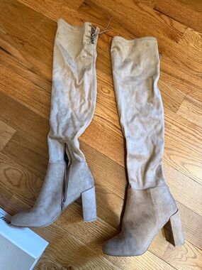 Chinese Laundry Taupe Over-the-Knee Block Heel Boots